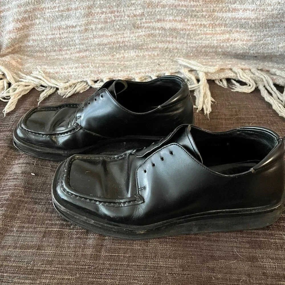 Vintage PRADA Men's Black Square Toe Lace Up  Oxford Derby  Euro Size 8  (US 8.5